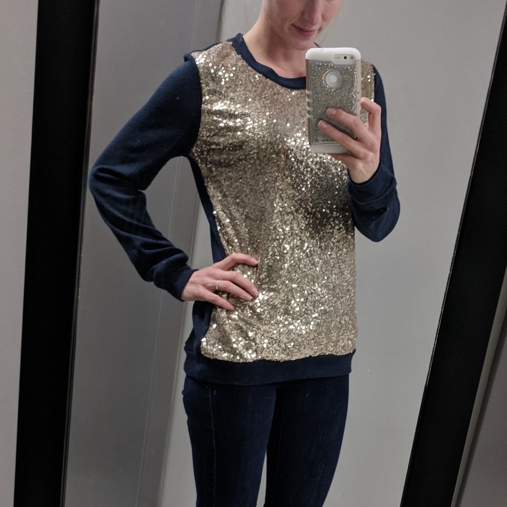 Navy and Gold Sequin Sweater